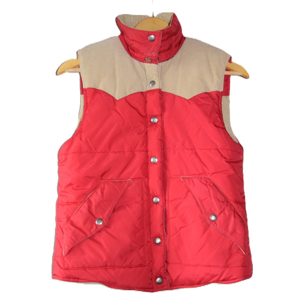 Roxy Reversible Puffer Vest Women Red Tan Excellent Western Corduroy Quilted